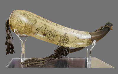 Powderhorn Carved with Map of Fort Edward, 1757