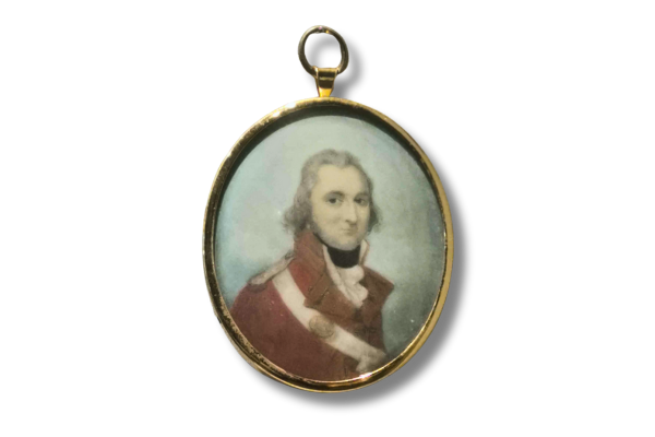 Framed portrait miniature of an officer in the uniform of the 25th Regiment of Foot.
